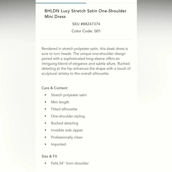 BHLDN Lucy High-Shine Satin One-Shoulder Mini Dress - Picture 5 of 9